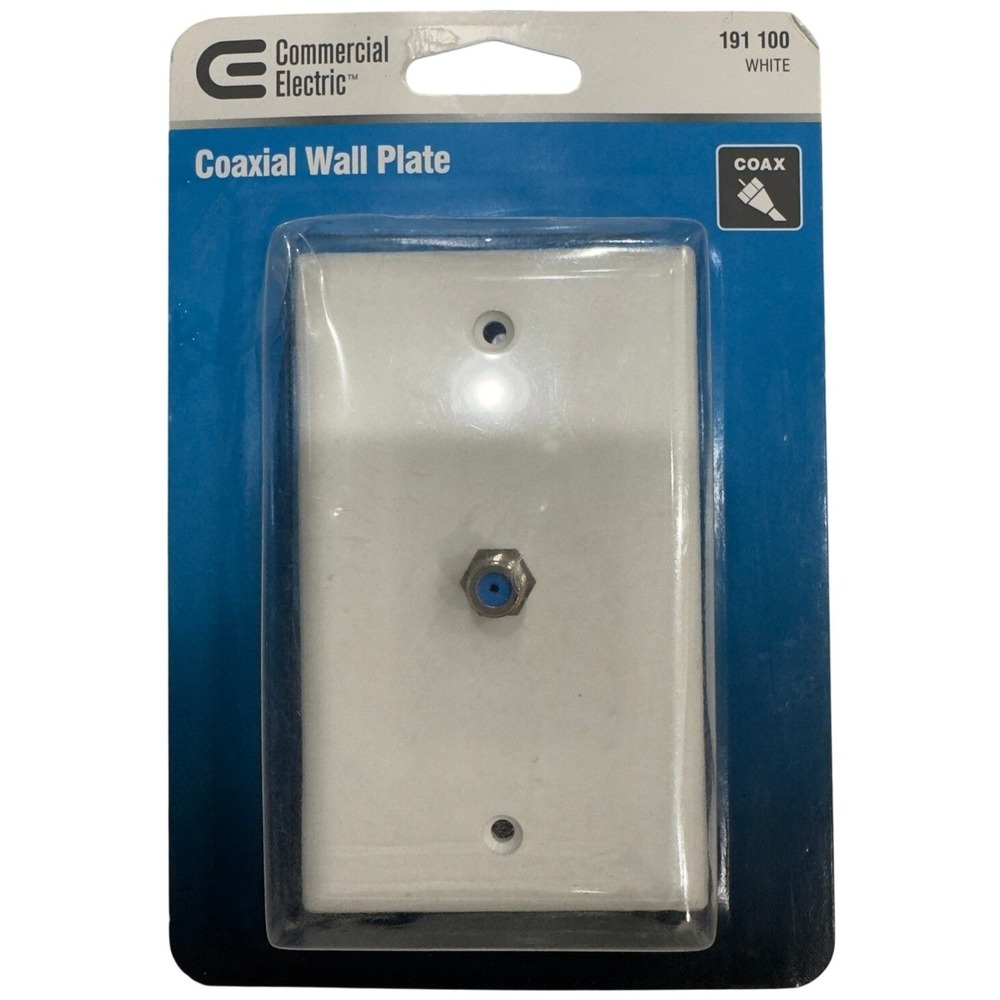 Commercial Electric Coaxial Wall Plate White 1-Gang 2.4 GHz 191 100 Coax‎ Jack